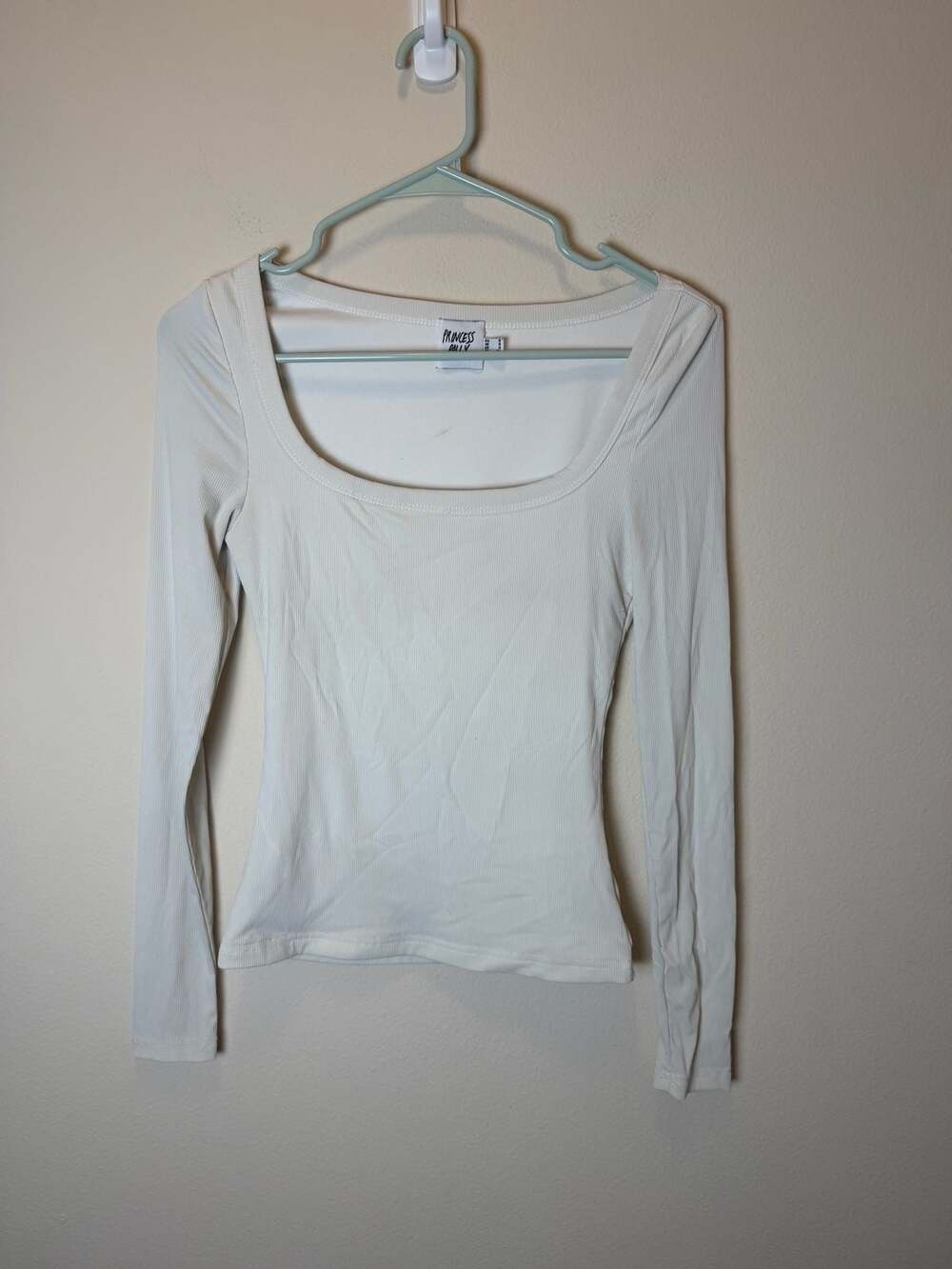Princess Polly Long Sleeve Scoop Neck Top Size US 4 White Ribbed